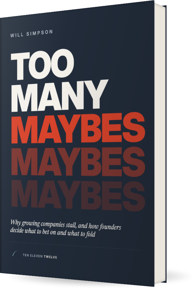 Too Many Maybes by Will Simpson, a hardback book seen at an angle